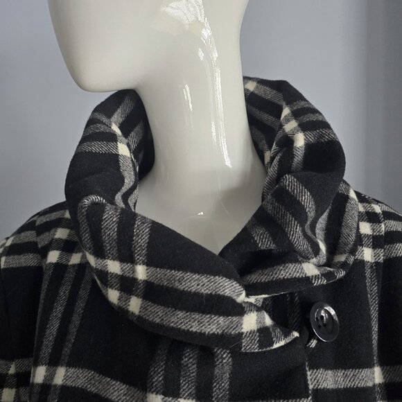 Giacca Black and White Belted Jacket - Funnel Collar Peacoat - Picture 3 of 5